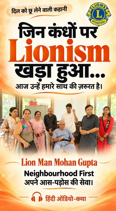 जिन कंधों पर Lionism खड़ा हुआ… आज उन्हें हमारे साथ की ज़रूरत है। Lion Man Mohan Gupta। Neighbourhood First — अपने आस-पड़ोस की सेवा।